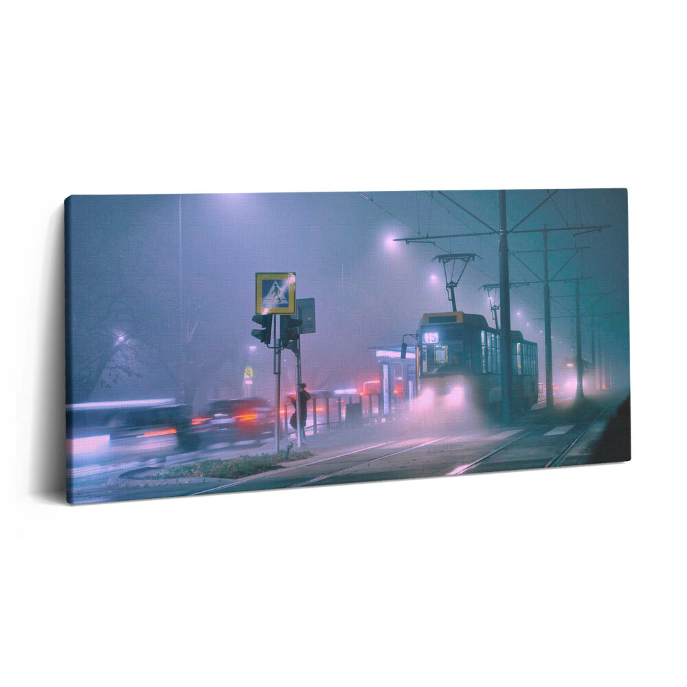 Vászonkép nyomtatás 120x60 Varsó az éjszakai ködben