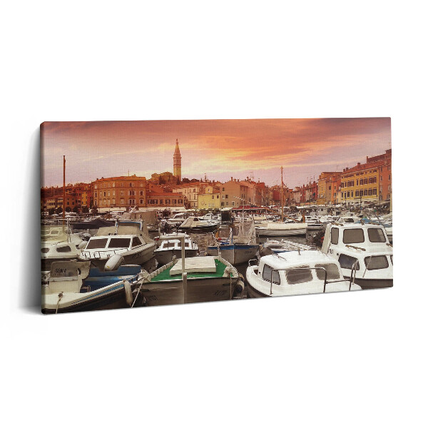 Vászonkép nyomtatás 120x60 Móló hajókkal Horvátországban