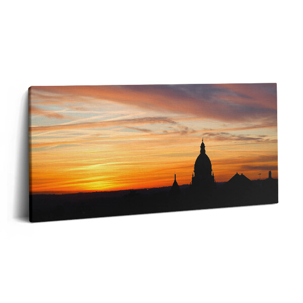 Vászonkép nyomtatás 120x60 Épület naplementében