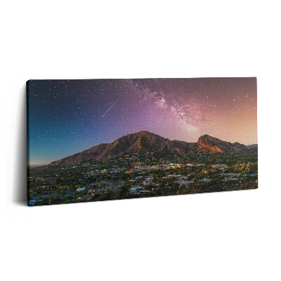 Vászonkép nyomtatás 120x60 Hegyek egy galaxissal az égen