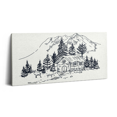 Vászonkép nyomtatás 120x60 Egy hegyi kunyhó rajza