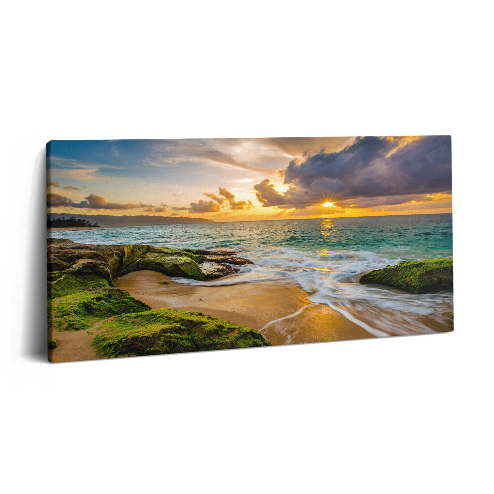 Vászonkép nyomtatás 120x60 Strand naplementében
