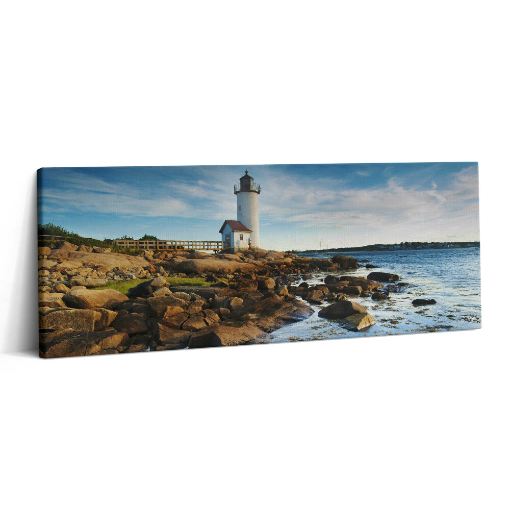 Canvas kép 125x50 Tájkép világítótorony sziklákkal és égbolt