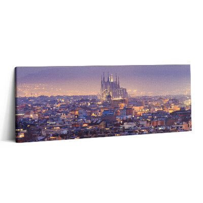 Canvas kép 125x50 Barcelona és a Sagrada éjszakai látképe
