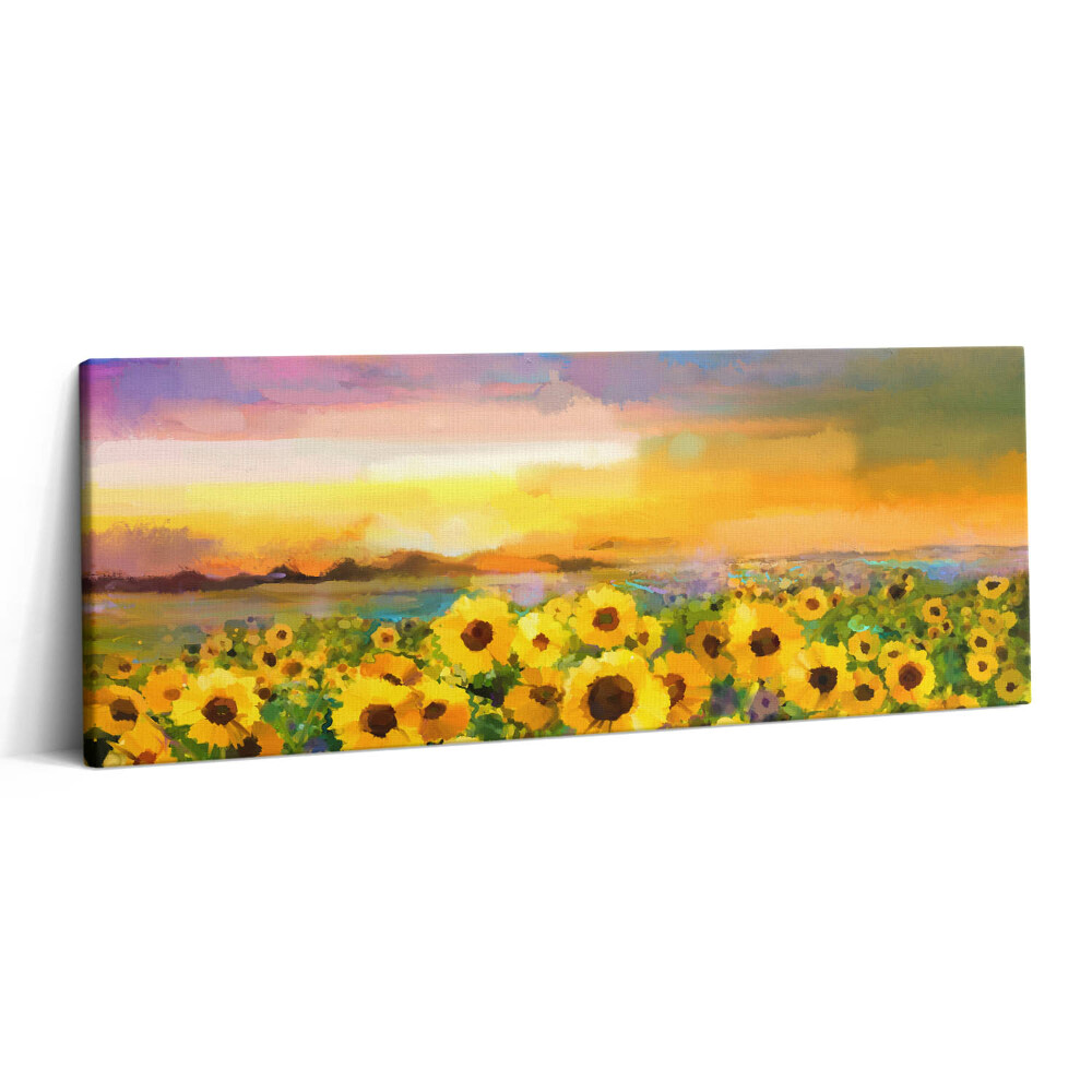 Canvas kép 125x50 Napraforgómező és naplemente