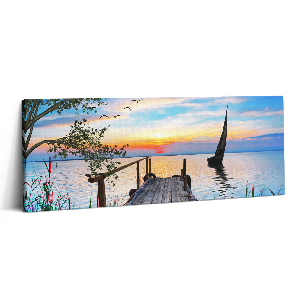 Canvas kép 125x50 Tavas tájkép csónakkal