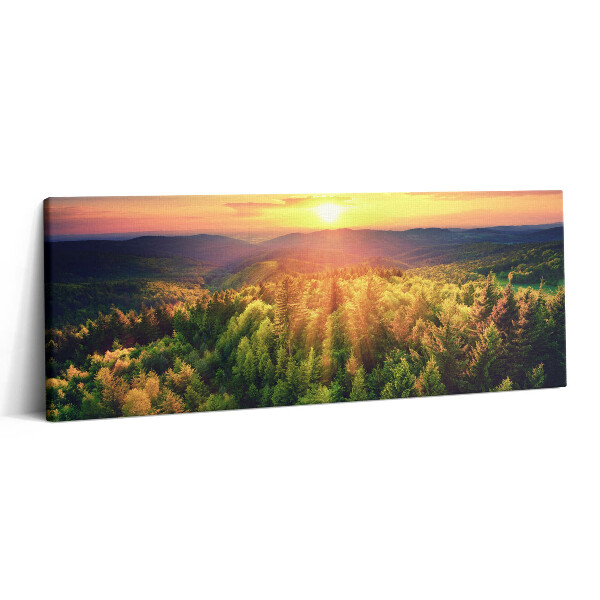 Canvas kép 125x50 Naplemente erdős hegyek felett