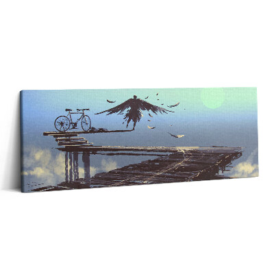 Canvas kép 125x50 Illusztráció egy angyalról és egy kerékpárról