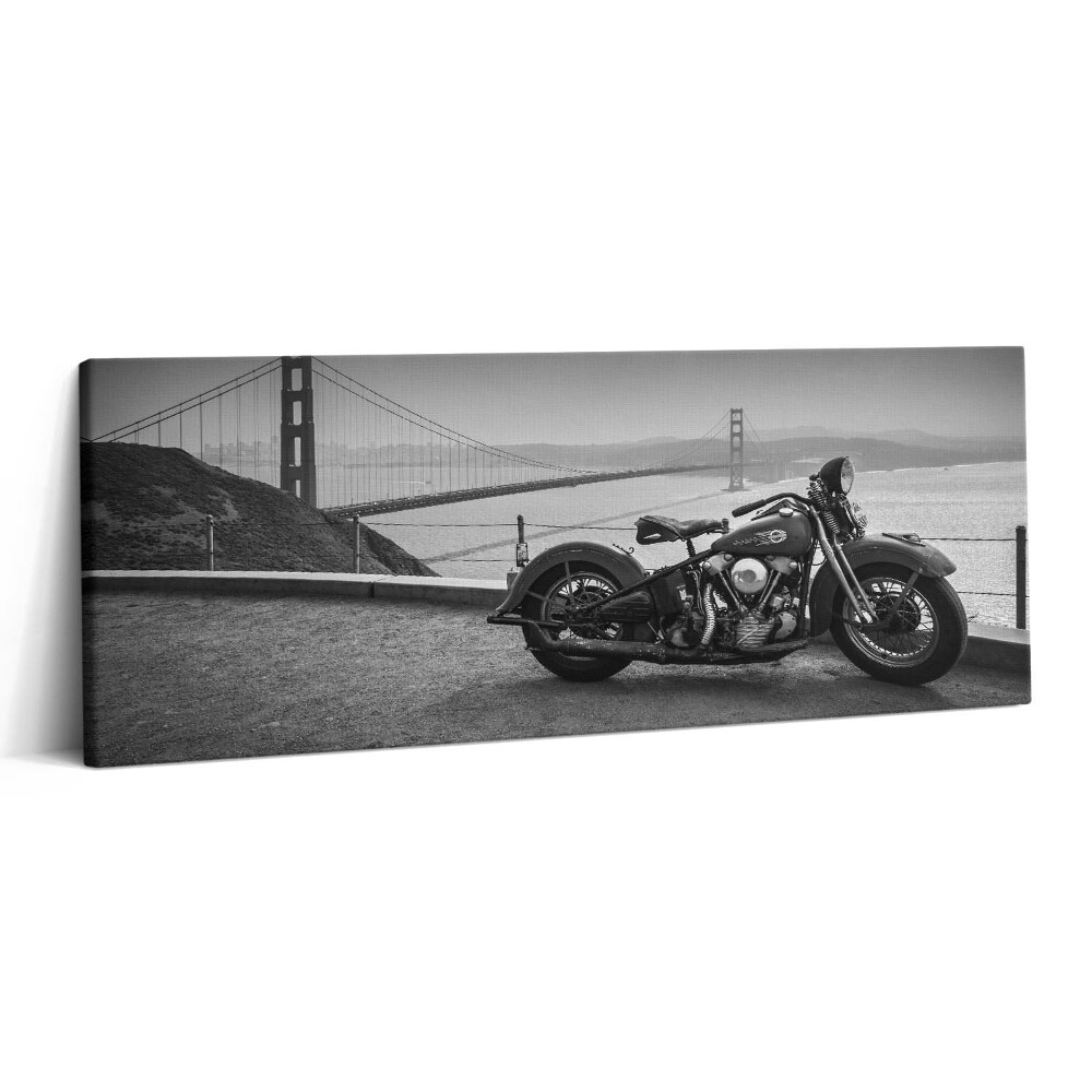 Canvas kép 125x50 Motorkerékpár és Golden Gate híd