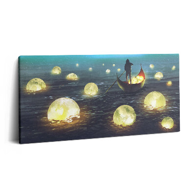 Vászonkép 140x70 Csónakok és holdak ábrázolása