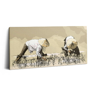 Vászonkép 140x70 Két nő rizst szed Ázsiában