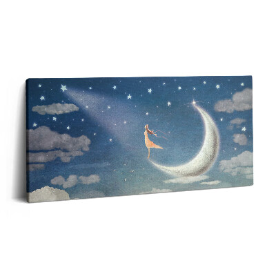 Vászonkép 140x70 Lány a holdon és az éjszakai égbolton