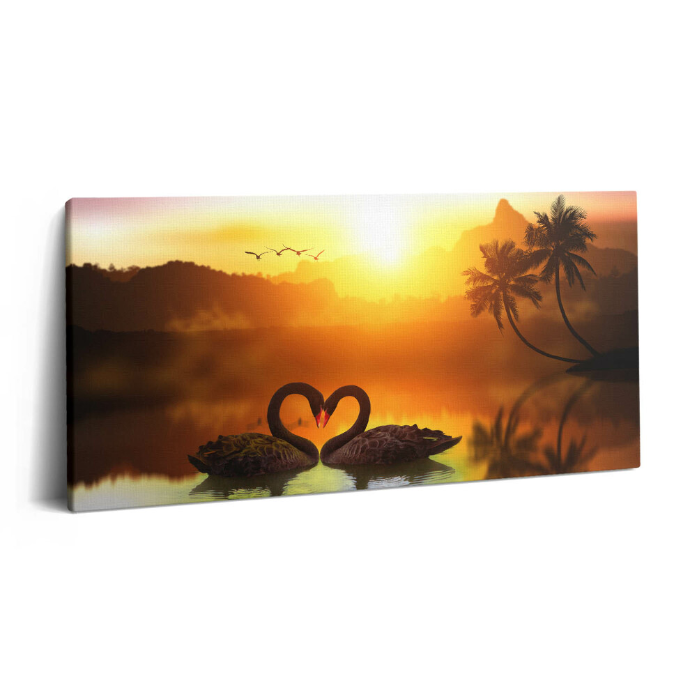 Vászonkép 140x70 Gyönyörű fekete hattyú a tavon