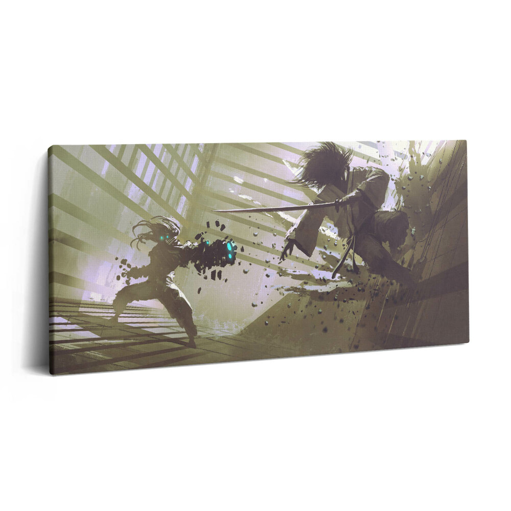Vászonkép 140x70 Harc szamuráj robotokkal