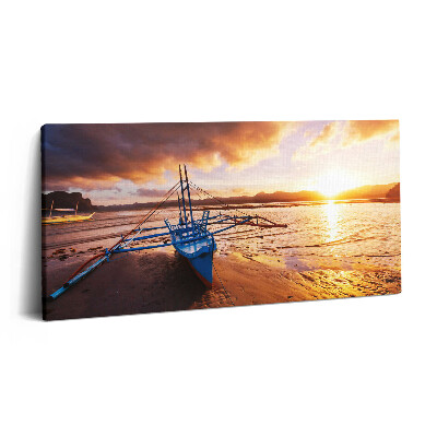 Vászonkép 140x70 Hajó a víz felett és naplemente