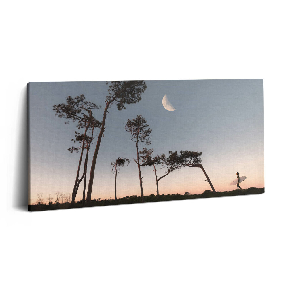 Vászonkép 140x70 Félhold és fák
