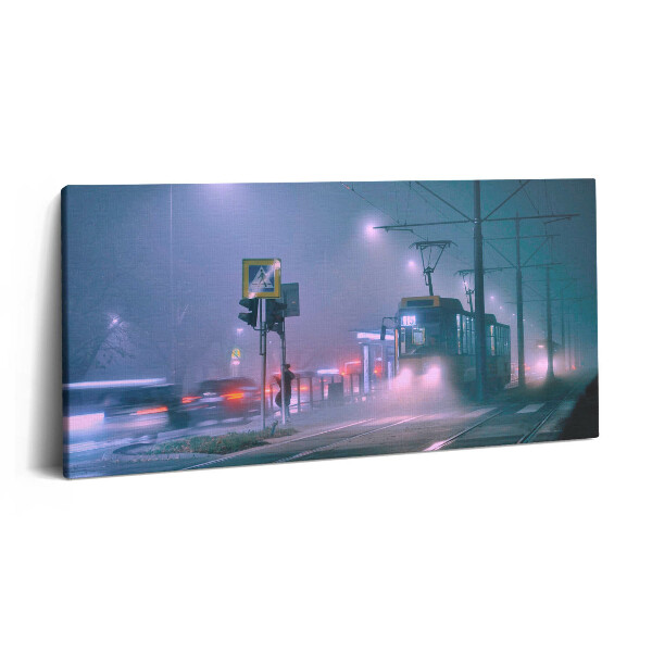 Vászonkép 140x70 Varsó az éjszakai ködben