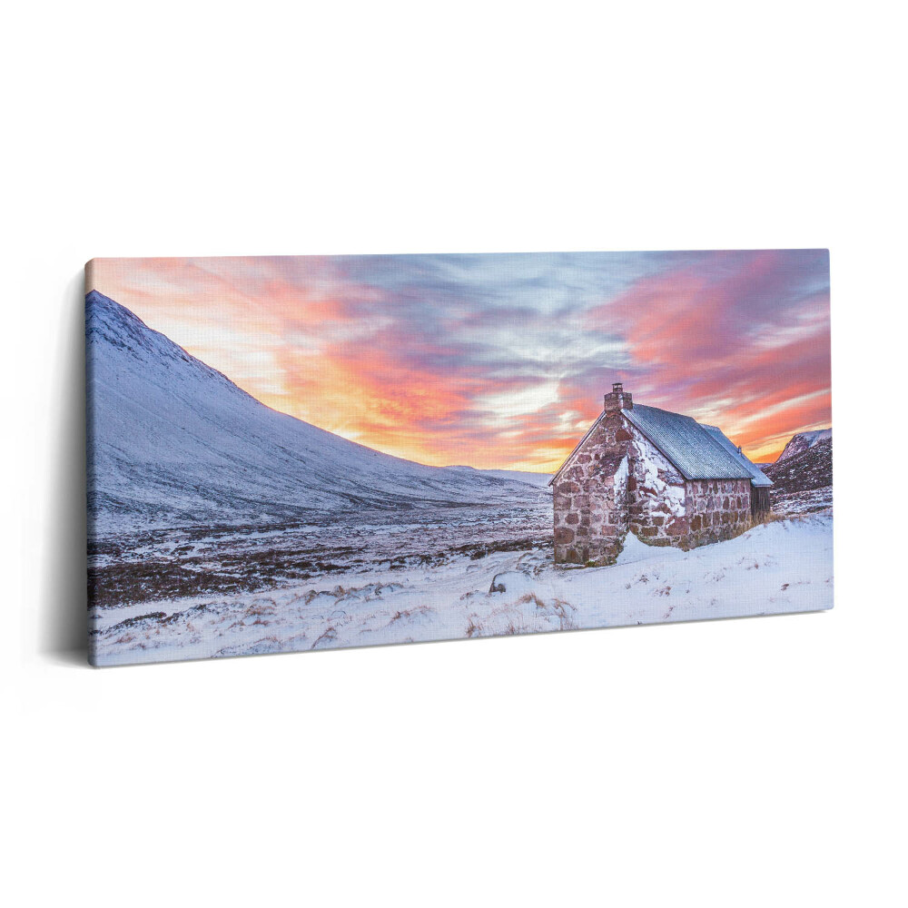 Vászonkép 140x70 Házikó a havas hegyekben