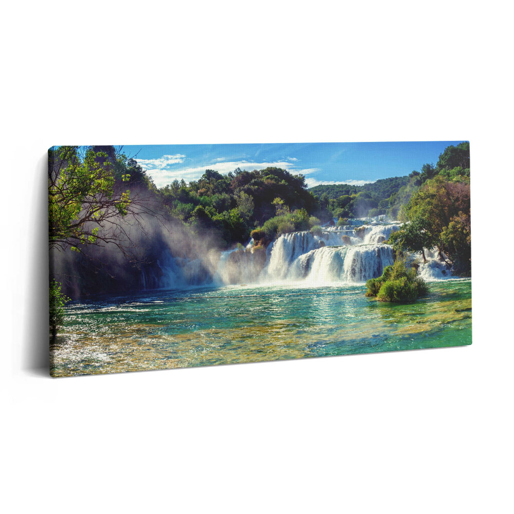 Vászonkép 140x70 Erdei táj és vízesés