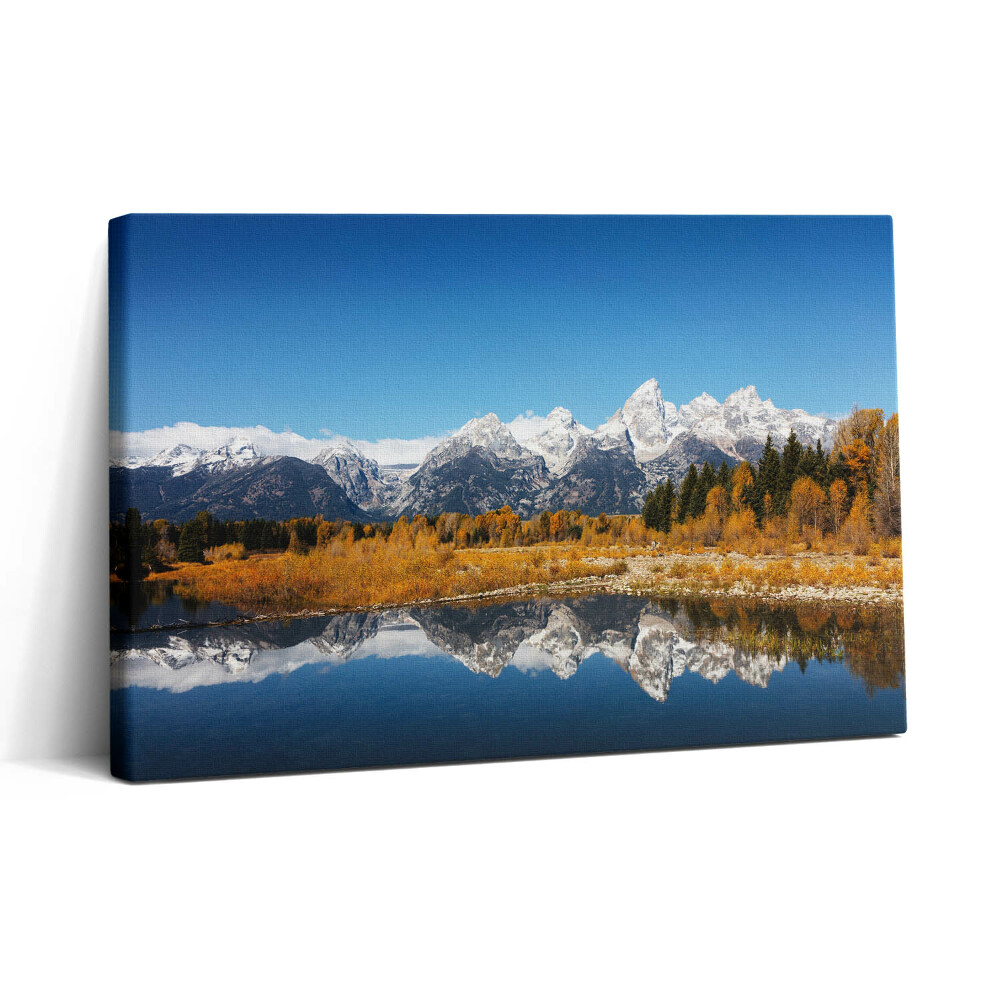 Vászonkép nyomtatás 30x20 Hegyi tó és őszi fák