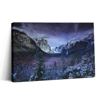 Vászonkép nyomtatás 30x20 Téli táj hegyekkel és erdőkkel