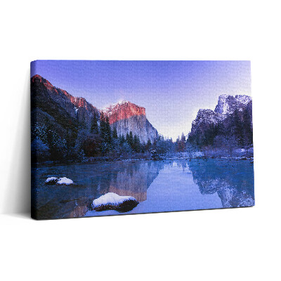 Vászonkép nyomtatás 30x20 Téli táj egy tóval