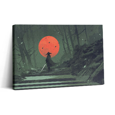 Vászonkép nyomtatás 30x20 Szamurájok az erdőben és a hold éjszaka