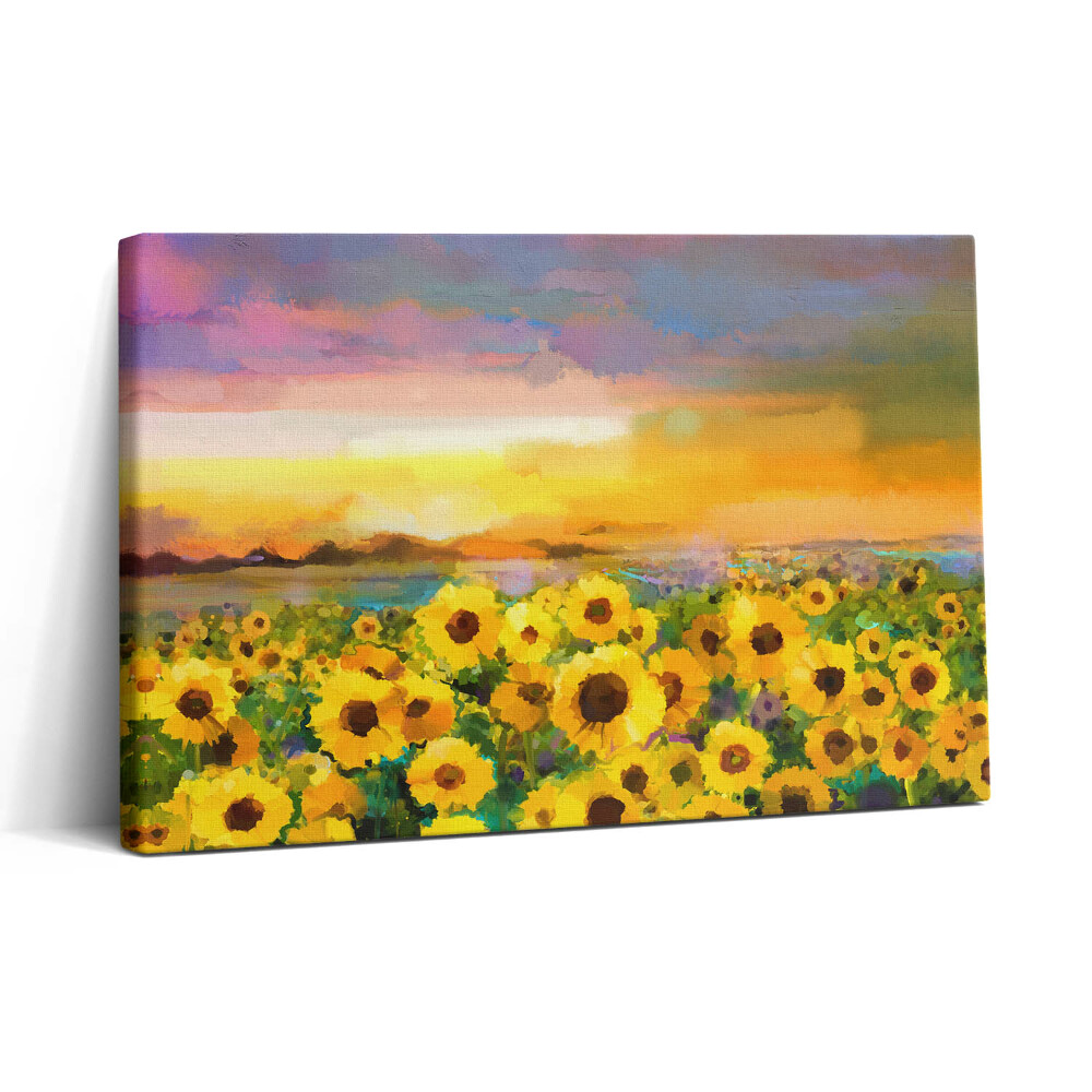 Vászonkép nyomtatás 30x20 Napraforgómező és naplemente