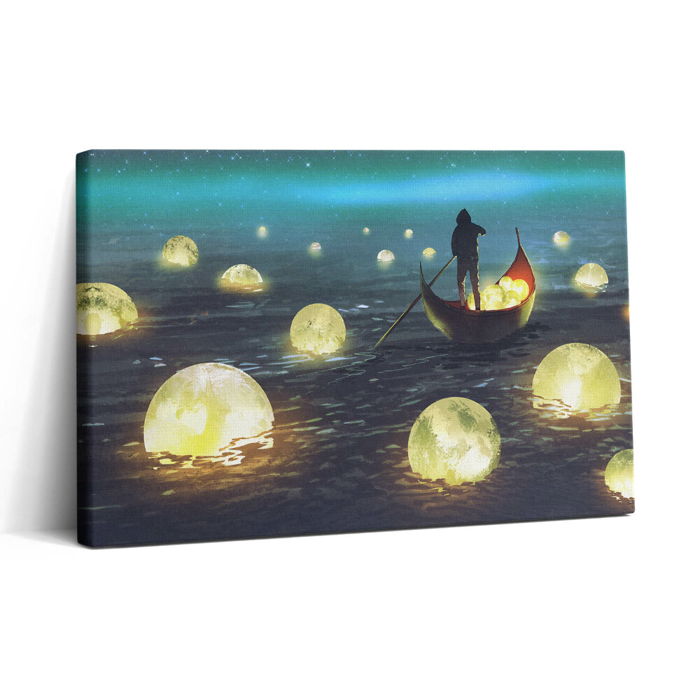 Vászonkép nyomtatás 30x20 Csónakok és holdak ábrázolása