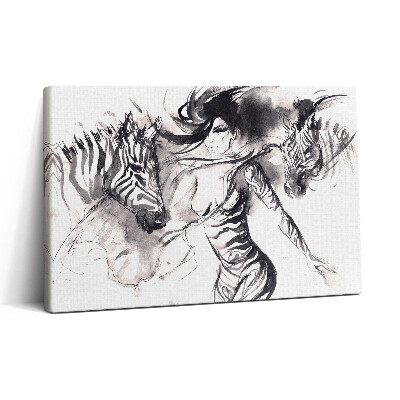 Vászonkép nyomtatás 30x20 Nő zebrák absztrakciói között