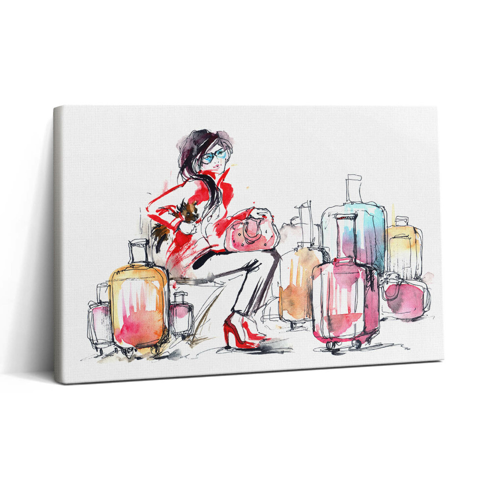 Vászonkép nyomtatás 30x20 Festett nő bőröndökkel