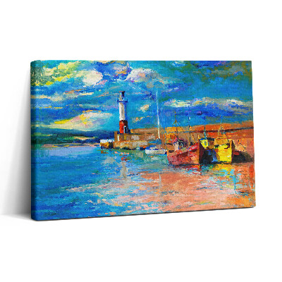 Vászonkép nyomtatás 30x20 Világítótorony és hajók