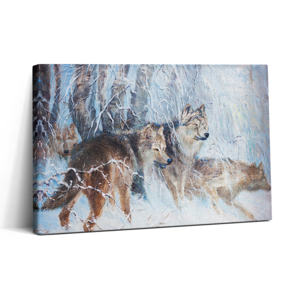 Vászonkép nyomtatás 30x20 Farkasok rajza az erdőben