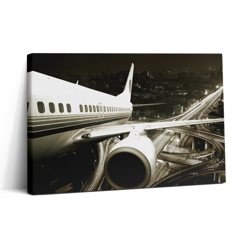 Vászonkép nyomtatás 30x20 Repülőgép és város