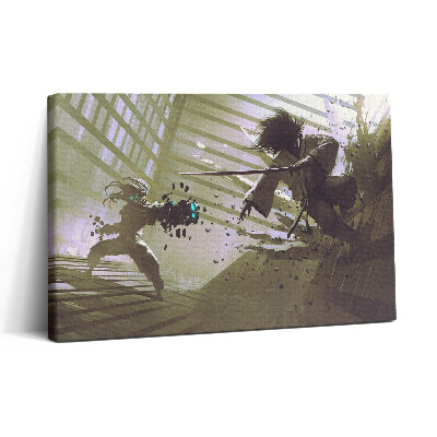 Vászonkép nyomtatás 30x20 Harc szamuráj robotokkal