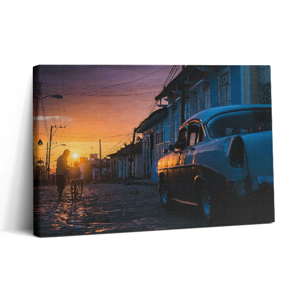 Vászonkép nyomtatás 30x20 Naplemente és egy régi autó