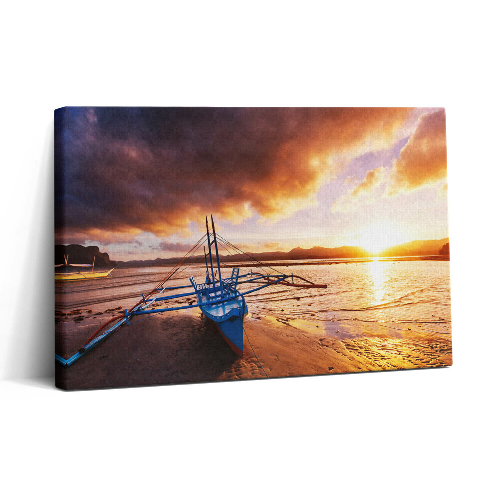 Vászonkép nyomtatás 30x20 Hajó a víz felett és naplemente