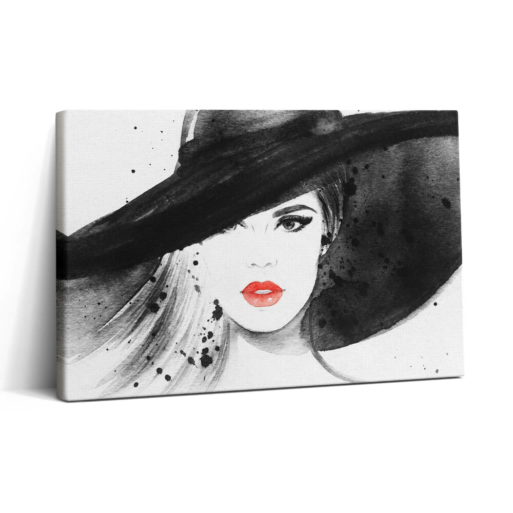 Vászonkép nyomtatás 30x20 Nő kalapban és feketében