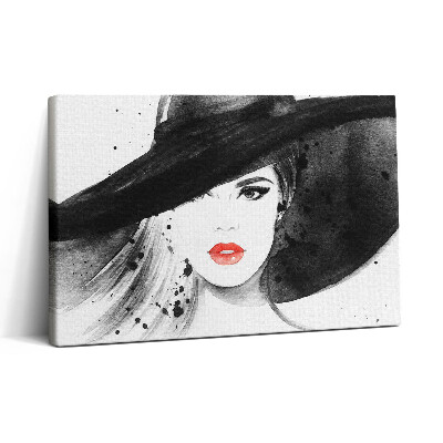 Vászonkép nyomtatás 30x20 Nő kalapban és feketében