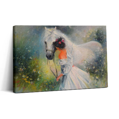 Vászonkép nyomtatás 30x20 Gyönyörű nő lóval