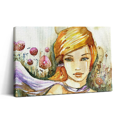 Vászonkép nyomtatás 30x20 Akvarell nő és fánk