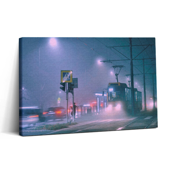 Vászonkép nyomtatás 30x20 Varsó az éjszakai ködben