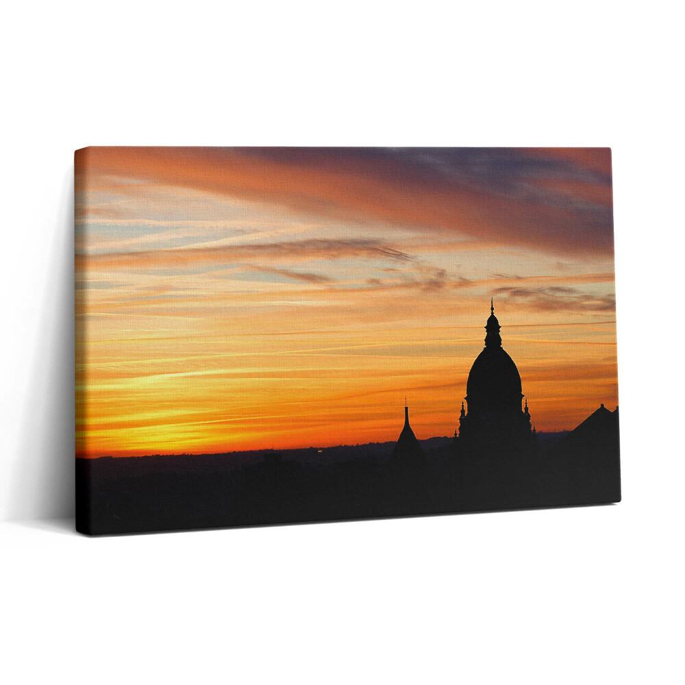 Vászonkép nyomtatás 30x20 Épület naplementében