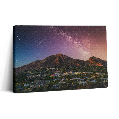 Vászonkép nyomtatás 30x20 Hegyek egy galaxissal az égen