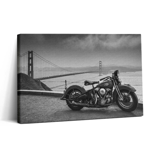 Vászonkép nyomtatás 30x20 Motorkerékpár és Golden Gate híd