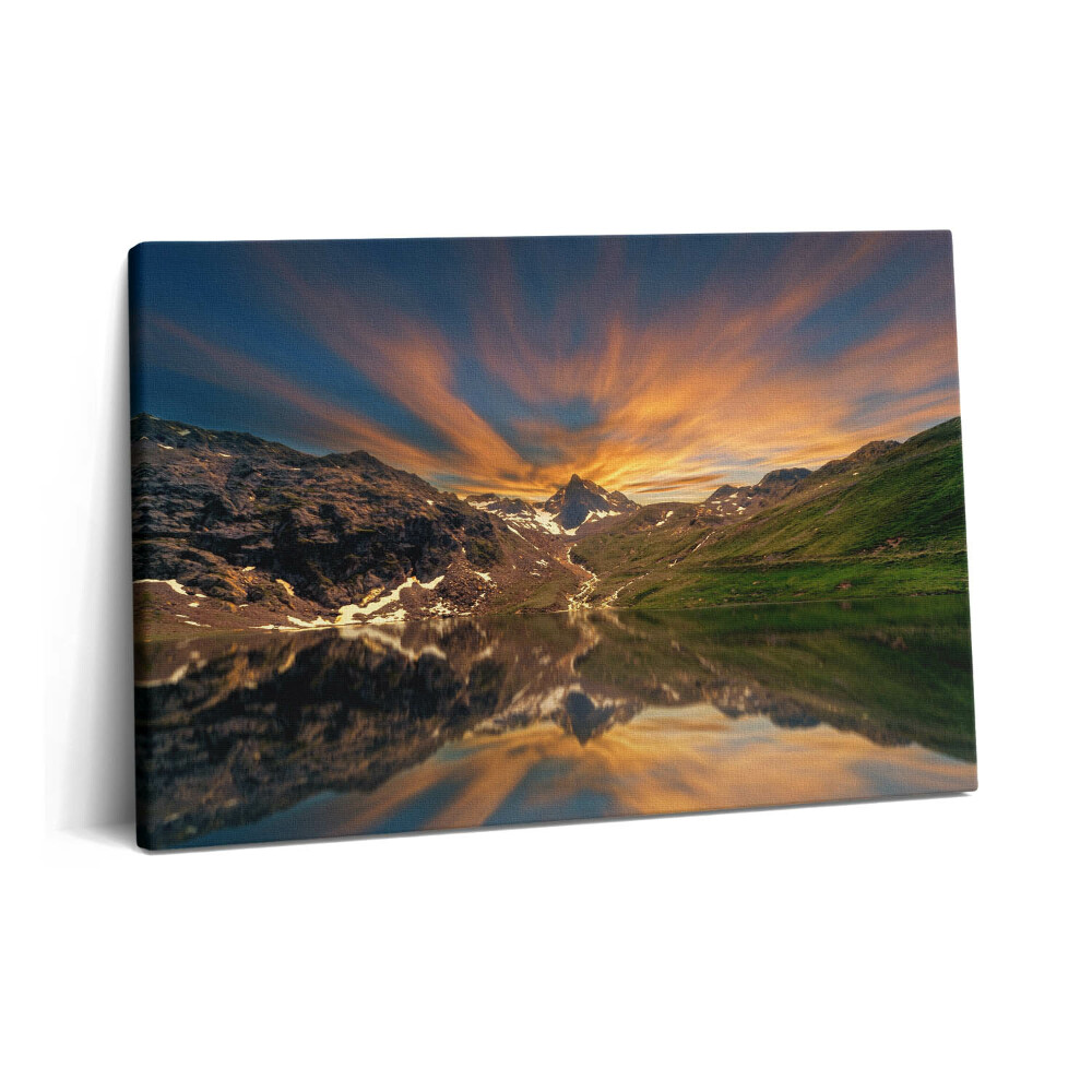 Canvas kép 60x40 Hegyi tó és naplemente