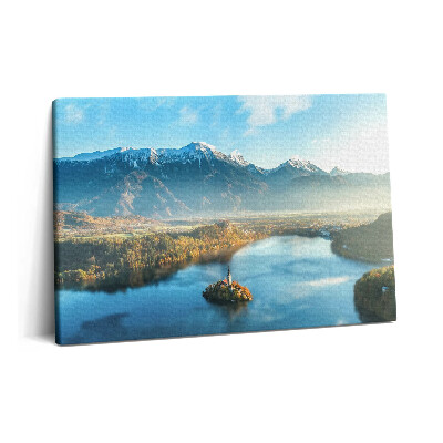 Canvas kép 60x40 Épület a hegyekben lévő tavon