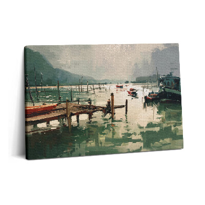 Canvas kép 60x40 Digitális illusztráció halászhajókról a kikötőben