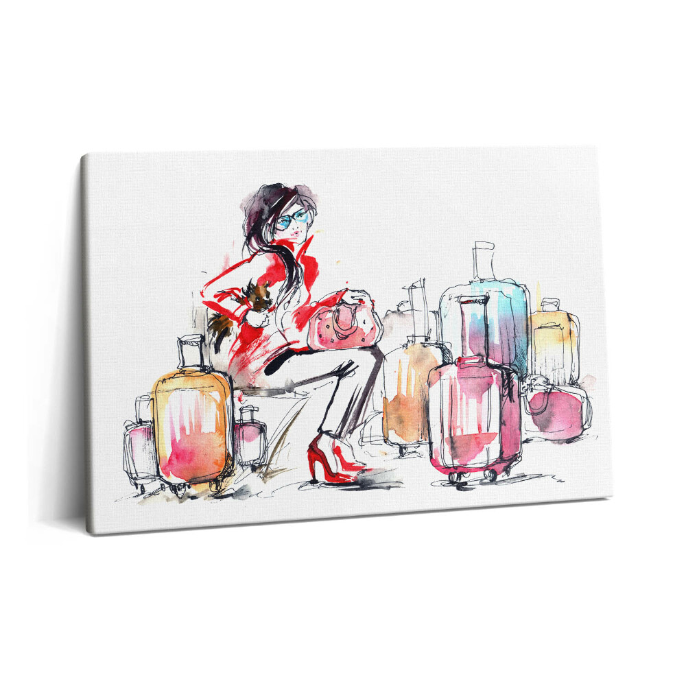 Canvas kép 60x40 Festett nő bőröndökkel