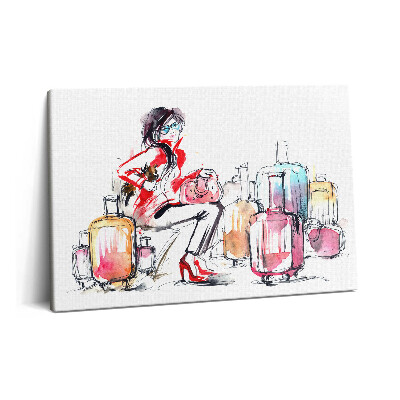 Canvas kép 60x40 Festett nő bőröndökkel